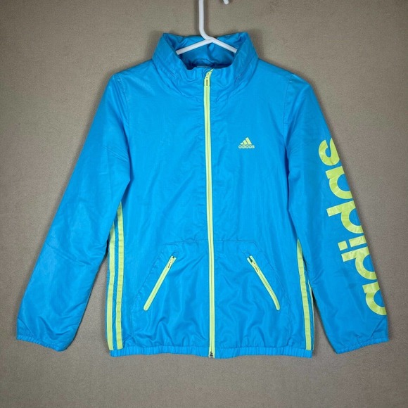 Adidas Jacket Adult Medium Blue Windbreaker Full Zip Hoodie Running‎ Womens - Picture 1 of 12